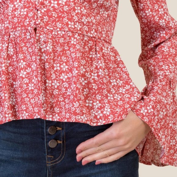 Francesca's Gracie Buttoned Peplum Top - Picture 3 of 3